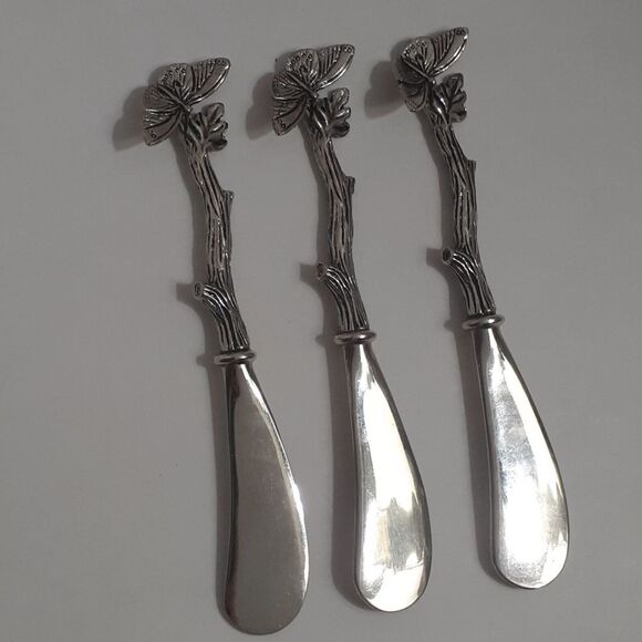 Mudpie Set‎ of 3 Butter Spreaders with Butterfly on Branch Handle Flatware - Picture 1 of 8